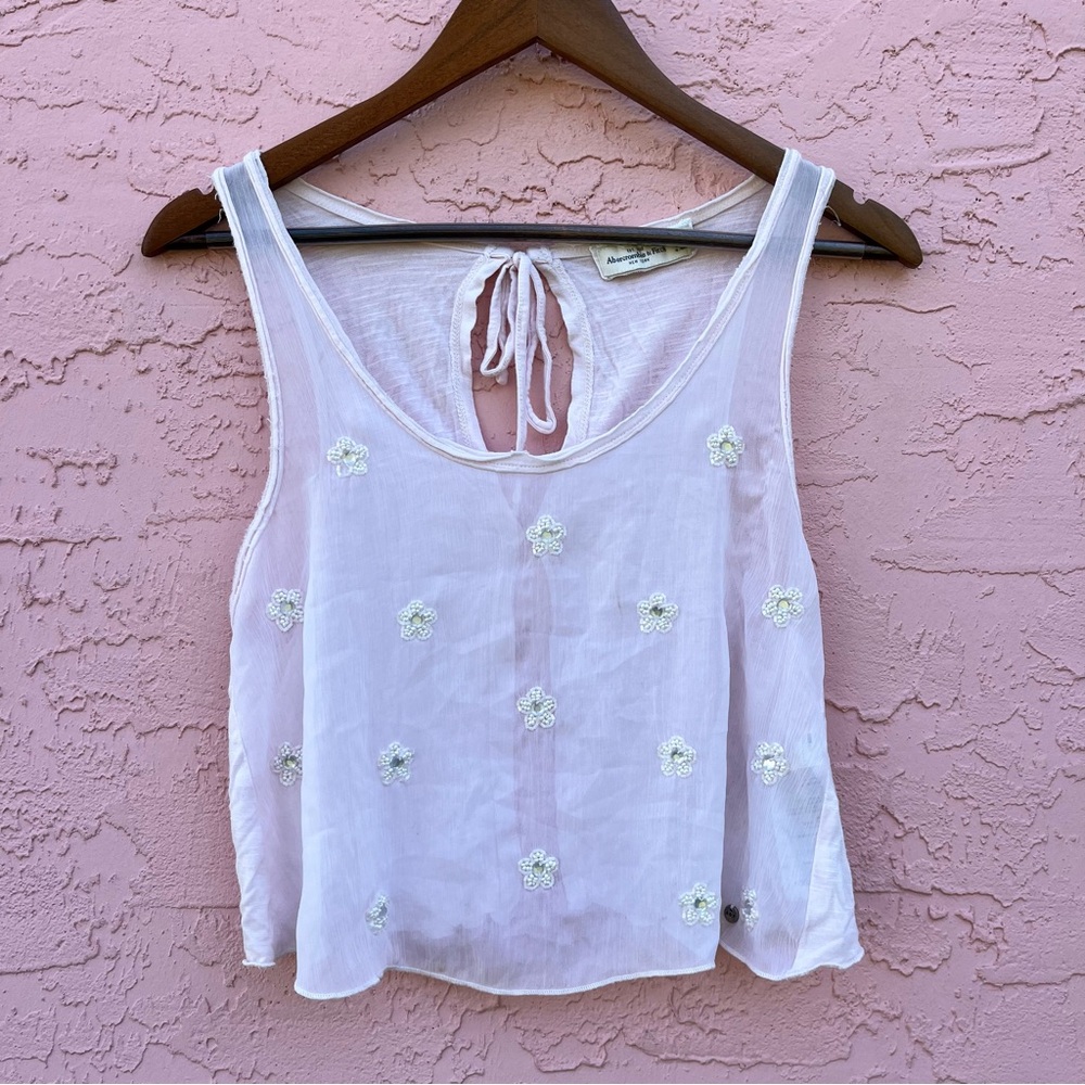 Abercrombie & Fitch Sheer Baby Doll Top Cropped Embellished Soft Pink Pastel